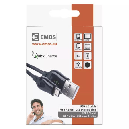 Przewód Quick Charge 2A USB 2.0 High Speed 1m USB - microUSB SM7004B