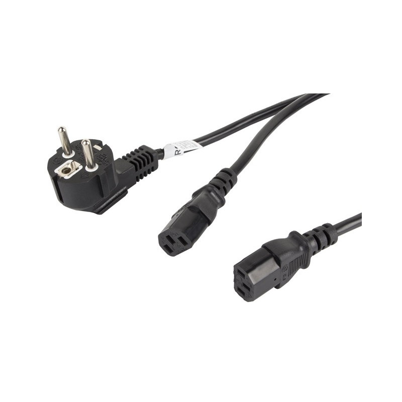 Kabel zasilający CEE 7/7-2xIEC 320 C13 2m VDE czarny CA-C13C-13CC-0018-BK