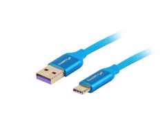 Przewód połączeniowy USB 2.0 HighSpeed USB-C - USB-A 1m niebieski PREMIUM 5A