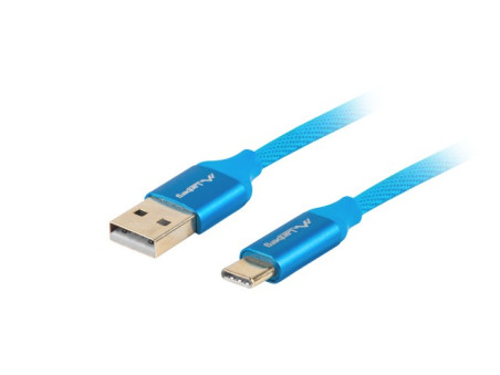 Przewód połączeniowy USB 2.0 HighSpeed USB-C - USB-A 1,8m niebieski PREMIUM QC 3.0