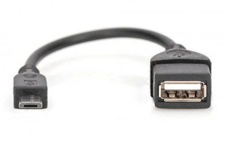 Kabel połączeniowy USB 2.0 OTG Typ microUSB B/USB A, M/Ż czarny 0,2m AK-300309-002-S