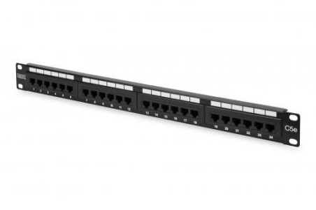 Patch panel kompletny 19 cali 24x RJ45 U/UTP kat. 5e 1U czarny (RAL 9005) DN-91524U