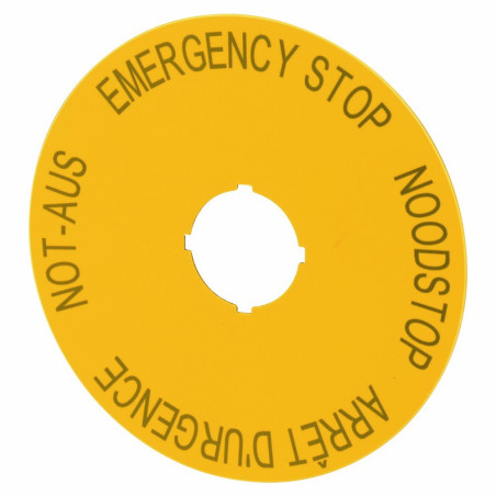 Tabliczka opisowa żółta okrągła fi90 EMERGENCY STOP (DE, GB, NL, F) M22-XAK3 216467