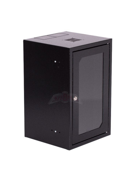 Szafa rack wisząca 10 9U 310x300 IP30 RAL9005 czarna (drzwi przeszklone) SZW-10-9U-30-DS-CW-10-9U-30-DS-C