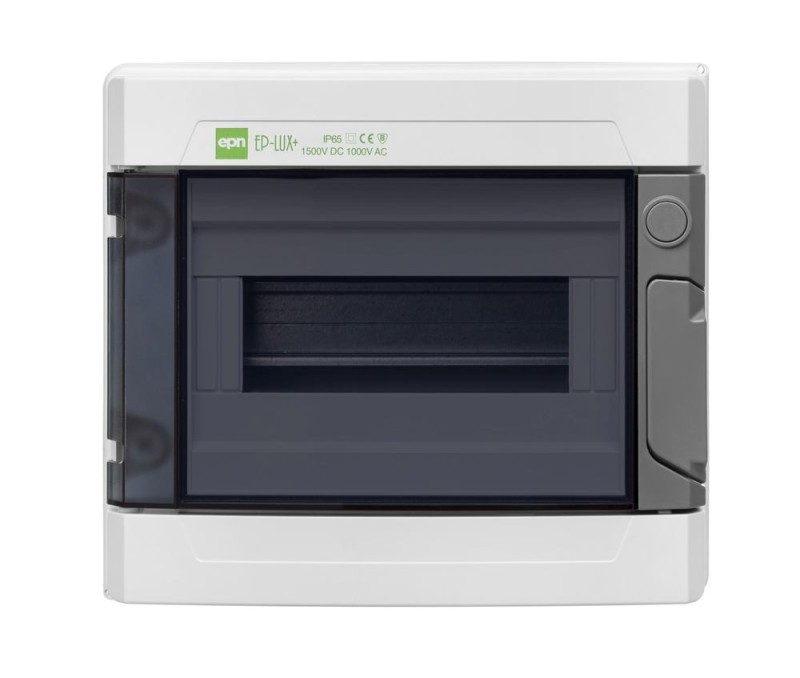 Rozdzielnica hermetyczna EP-LUX natynkowa 1x8 1500V DC 1000V AC PE+N dymny IP65 1961-01 Rozdzielnica hermetyczna EP-LUX natynkowa 1x8 1500V DC 1000V AC PE+N dymny IP65 1961-01