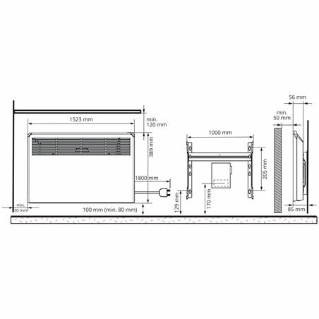 Grzejnik BETA 2000W 389x1523mm z programatorem Bluetooth wtyczką i wspor. montażowym BETA20-BT-EP