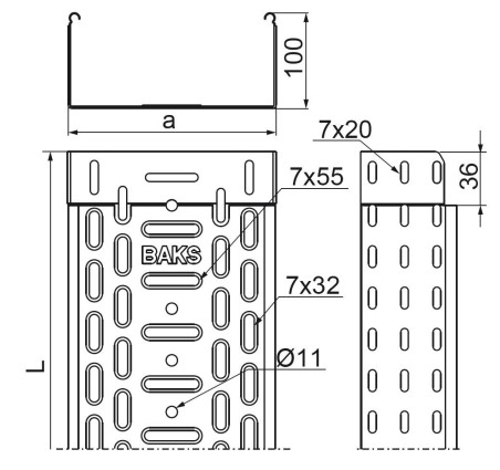 Korytko kablowe perforowane 100x100 grubość 0,7mm KGL100H100/3 110116 /3m/