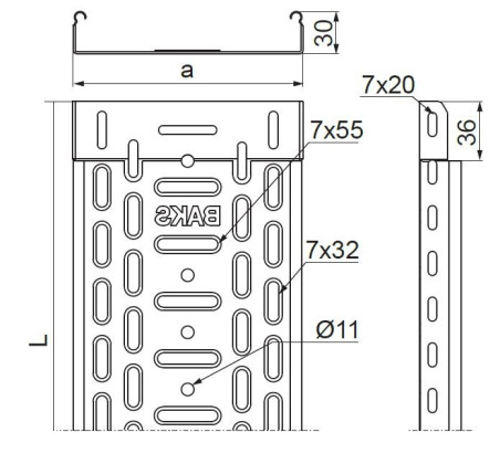 Korytko kablowe perforowane 35x30 grubość 0,7mm KGL/KPL35H30/3 130403 /3m/