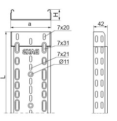 Korytko kablowe perforowane 100x42 grubość 0,7mm KGL100H42/3 140116 /3m/