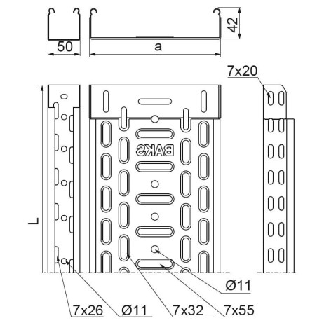 Korytko kablowe perforowane 100x42 grubość 1,0mm KGJ100H42/3 140816 /3m/