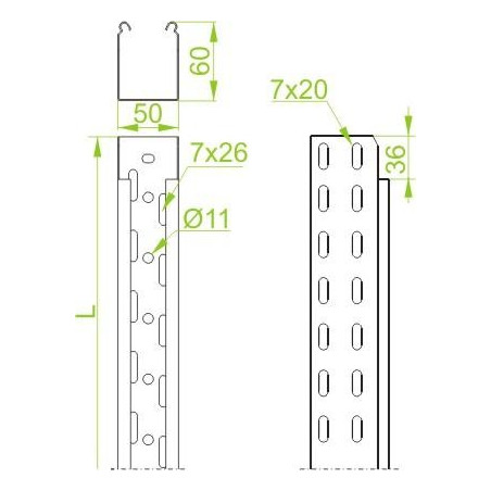 Korytko kablowe perforowane 300x60 grubość 0,7mm KGL/KGOL300H60/3 160416 /3m/