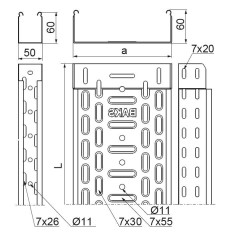 Korytko kablowe perforowane 500/60 głubość 0,7mm KGL500H60/3 160616 /3m/