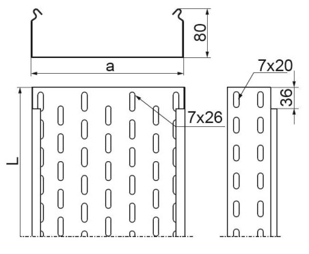 Korytko kablowe cykowane perforowane 300x80mm 0,7mm KCL300H80/3 N 180230 /3m/