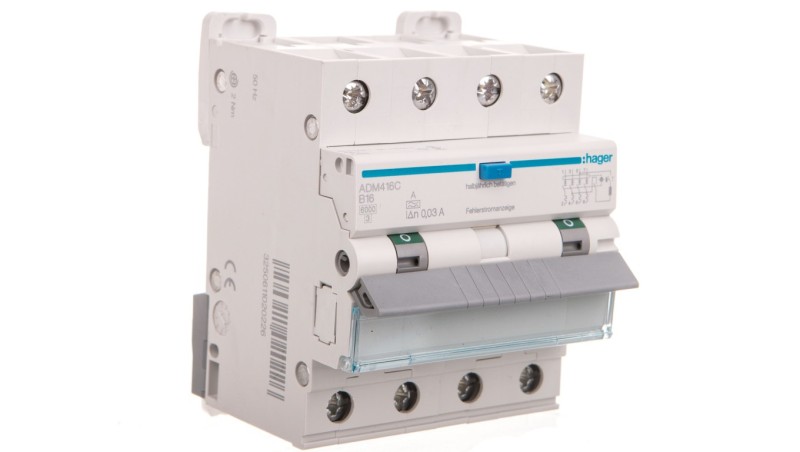 Wyłącznik różnicowo-nadprądowy RCBO 4P B16A 0,03A Typ A 6kA RCBO ADM416C Wyłącznik różnicowo-nadprądowy RCBO 4P B16A 0,03A Typ A 6kA RCBO ADM416C