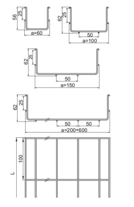 Korytko siatkowe zgrzewane z drutu galwanicznego 60x60mm KSG60H60/3 960210 /3m/